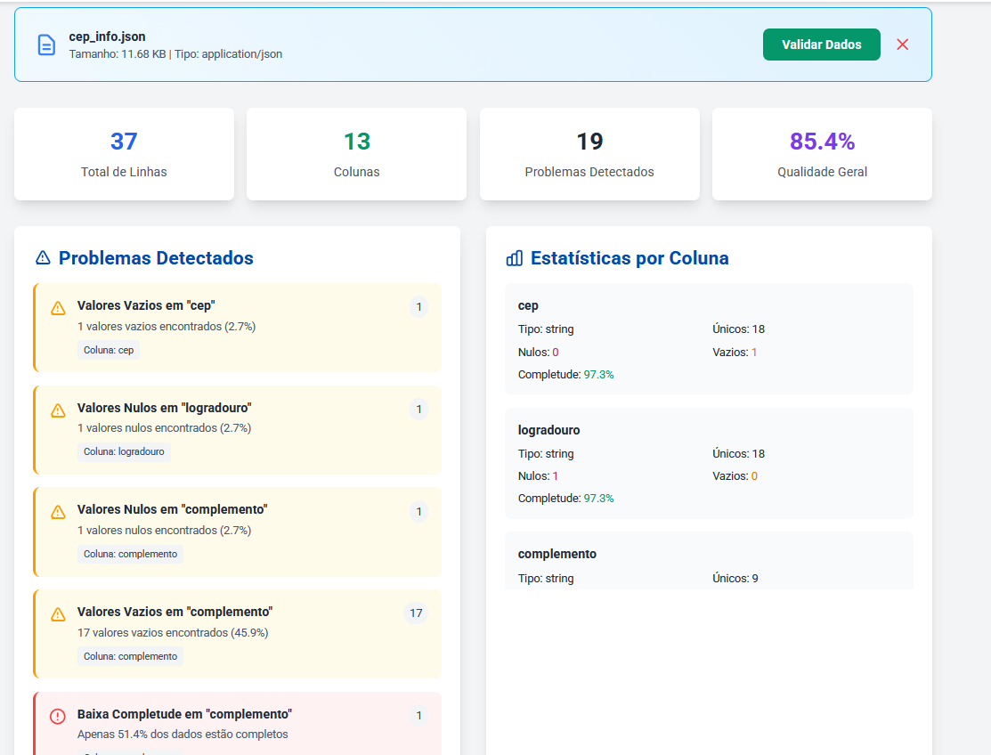 🔍 Validador de Dados